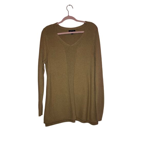 Lands’ End 1X Textured Knit V-Neck Sweater Camel Tan Long Sleeve Pullover - Picture 1 of 3